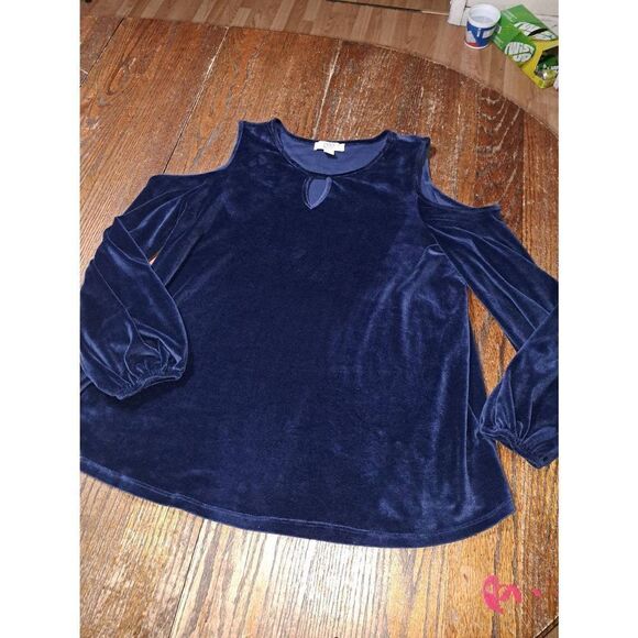 XL Vintage America Blues Blue Valour Long Sleeve Cold Shoulder Pullover Shirt - Picture 1 of 5